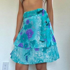 Karina Vintage Blue & Purple Floral Wrap Skirt